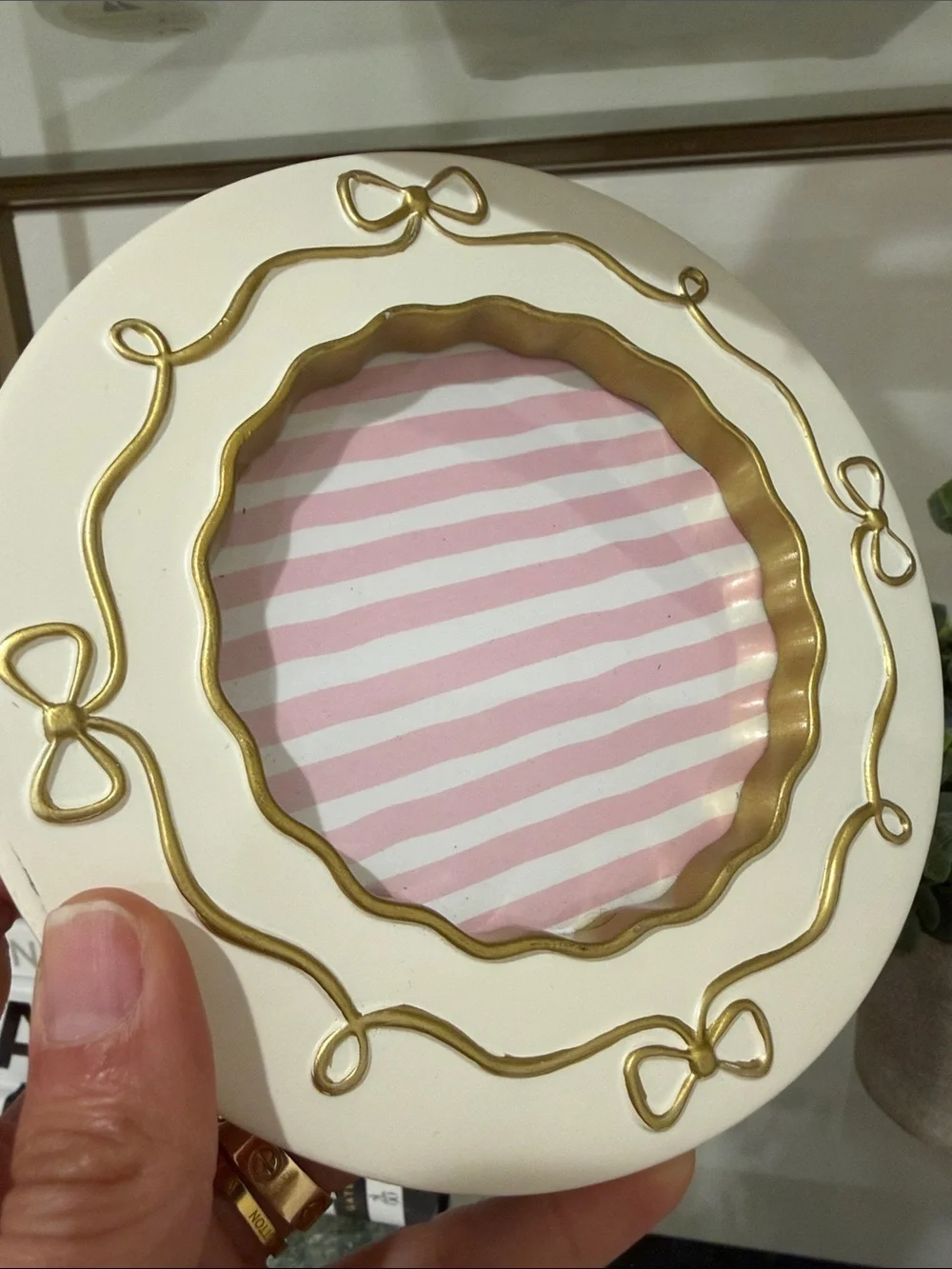 Round White Decorative Frame with Pink Stripe Insert